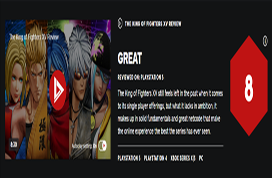SNK《拳皇15》IGN 8分 坚实的基础和出色的网络对战(图1)